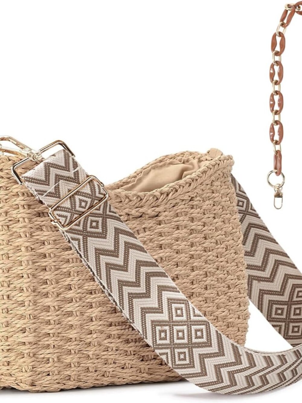 Handwoven Straw Purses for Women - Boho Crossbody Bag with Adjustable Strap - Su